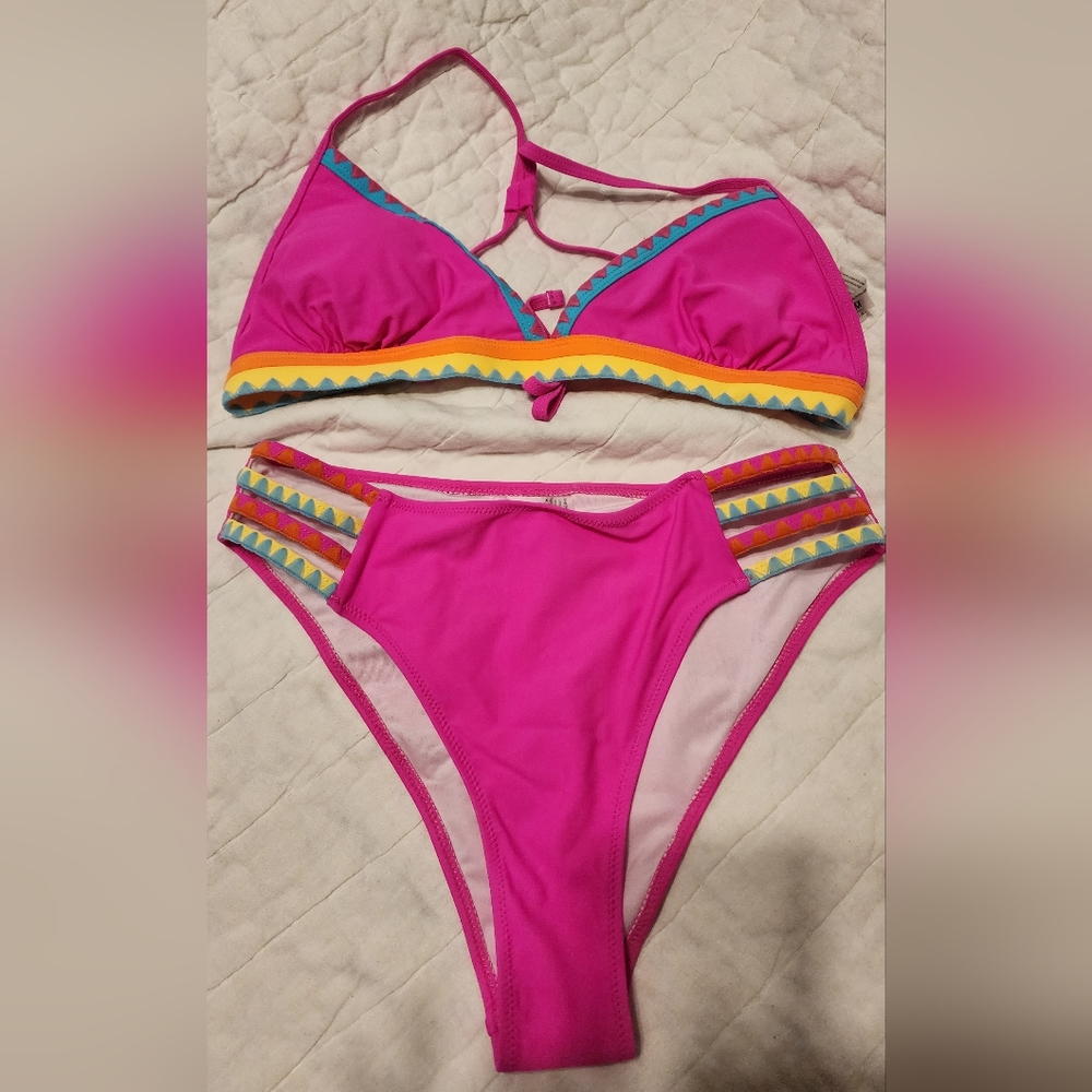 Hot Pink Triangle High Waist Bikini